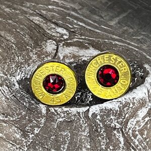 BULLET STUD EARRINGS - 45 AUTO - SWAROVSKI CRYSTAL BIRTHSTONE JANUARY - SIAM